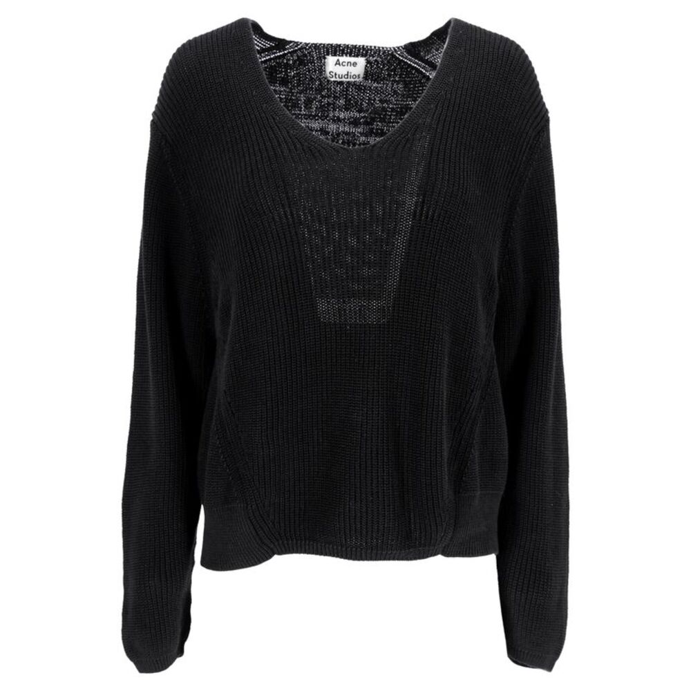 Acne Studios Knitted Scoop Neck Sweater in Black Linen